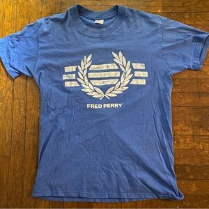 VINTAGE 80s FRED PERRY Baby Blue Large T-Shirt